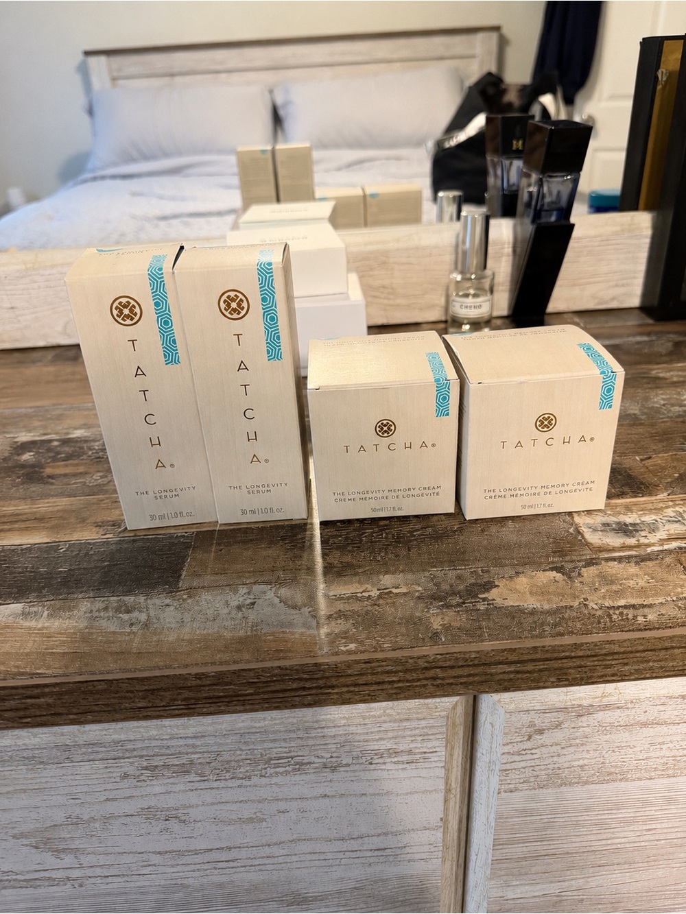 Tatcha Longevity Cream Set in Beige with Turquoise Accent